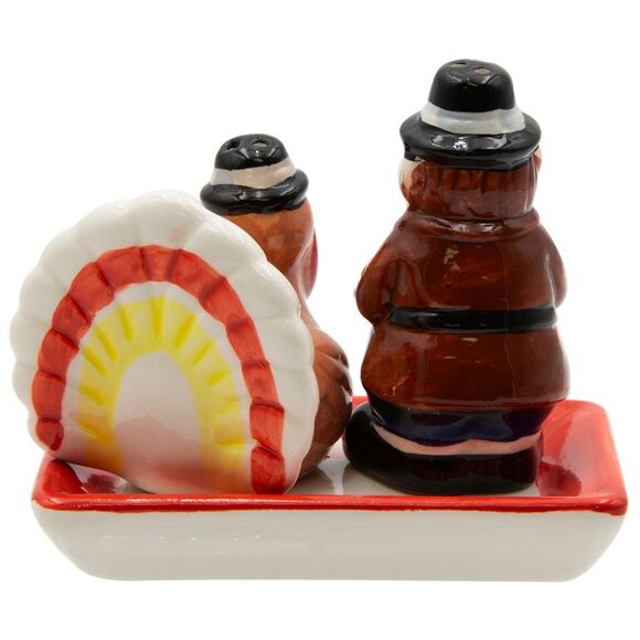 Thanksgiving Turkey and Pilgrim Tabletop Salt and Pepper Shaker Set - Picture 5 of 9